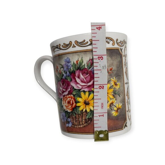 Royal Worcester Porcelain Floral Bouquet Scroll Coffee/Tea Mugs Set Of 2 Fine Bo - Picture 4 of 15